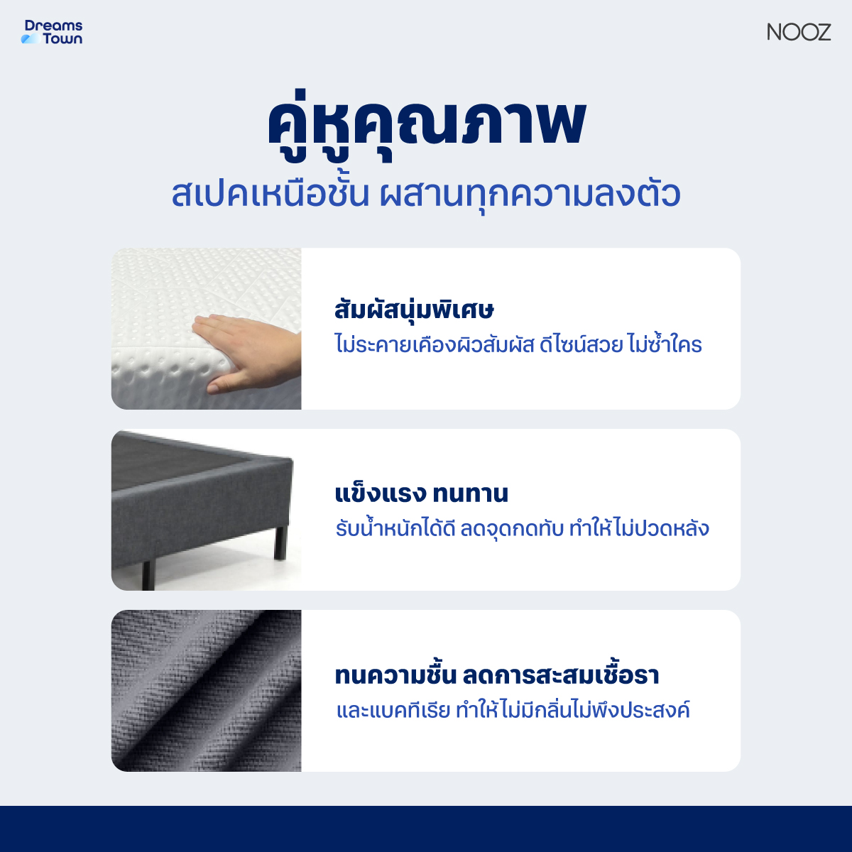 ที่นอนเมมโมรี่โฟม 6 ฟุต NOOZ EVENING LITE EVO  มาพร้อมกับฐานเตียง 6 ฟุต NOOZ PIXEL BED FRAME (ไม่มีหัวเตียง)_3